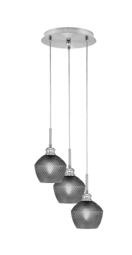 Array 3 Light Cord Hung Cluster Pendalier, Brushed Nickel Finish, 6" Smoke Textured Glass (1816-BN-4622)