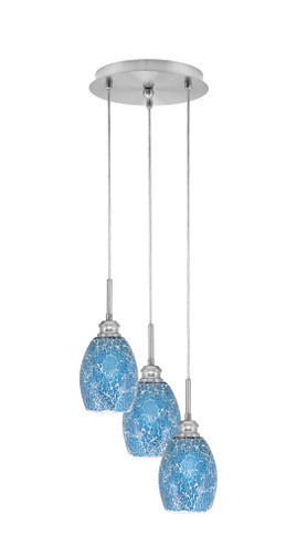 Array 3 Light Cord Hung Cluster Pendalier, Brushed Nickel Finish, 5" Turquoise Fusion Glass (1816-BN-5055)