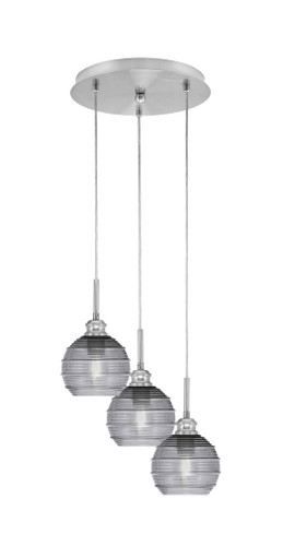 Array 3 Light Cord Hung Cluster Pendalier, Brushed Nickel Finish, 6" Smoke Ribbed Glass (1818-BN-5112)