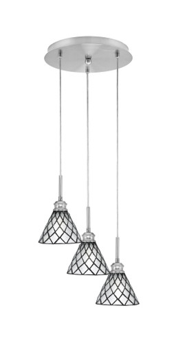 Array 3 Light Cord Hung Cluster Pendalier, Brushed Nickel Finish, 7" Diamond Ice Art Glass (1818-BN-9185)