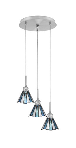 Array 3 Light Cord Hung Cluster Pendalier, Brushed Nickel Finish, 7" Sea Ice Art Glass (1818-BN-9325)