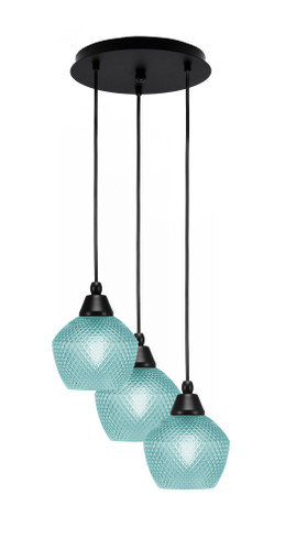 Array 3 Light Cord Hung Cluster Pendalier, Matte Black Finish, 6" Turquoise Textured Glass (1818-MB-4625)