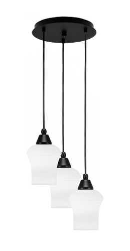 Array 3 Light Cord Hung Cluster Pendalier, Matte Black Finish, 5.5" Zilo White Linen Glass (1818-MB-681)