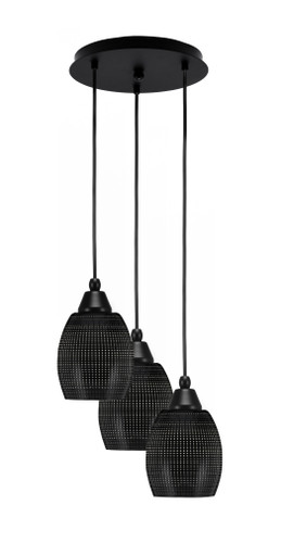 Array 3 Light Cord Hung Cluster Pendalier, Matte Black Finish, 5" Black Matrix Glass (1818-MB-4029)
