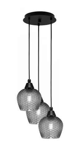 Array 3 Light Cord Hung Cluster Pendalier, Matte Black Finish, 6" Smoke Textured Glass (1816-MB-4602)