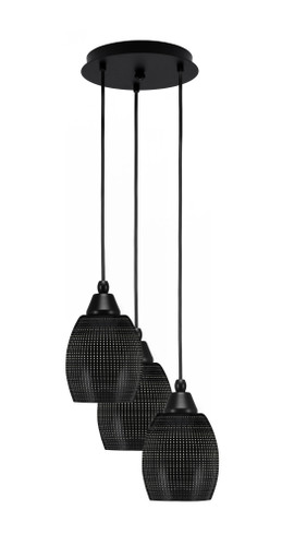 Array 3 Light Cord Hung Cluster Pendalier, Matte Black Finish, 5" Black Matrix Glass (1816-MB-4029)