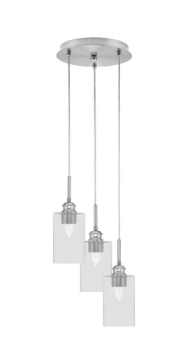 Array 3 Light Cord Hung Cluster Pendalier, Brushed Nickel Finish, 4" Square Clear Bubble Glass (1816-BN-530)