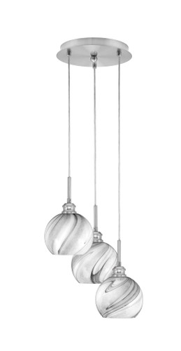 Array 3 Light Cord Hung Cluster Pendalier, Brushed Nickel Finish, 5.75" Onyx Swirl Glass (1816-BN-4109)