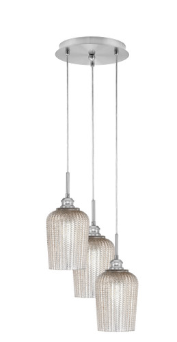 Array 3 Light Cord Hung Cluster Pendalier, Brushed Nickel Finish, 5" Silver Textured Glass (1816-BN-4253)