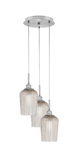 Array 3 Light Cord Hung Cluster Pendalier, Brushed Nickel Finish, 5" Silver Textured Glass (1816-BN-4253)