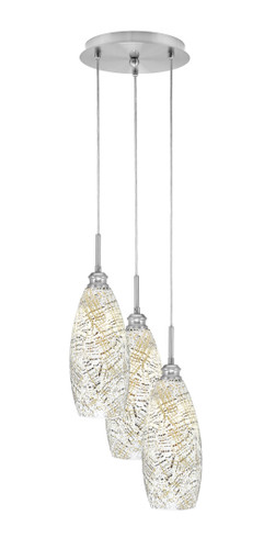 Array 3 Light Cord Hung Cluster Pendalier, Brushed Nickel Finish, 5.5" Natural Fusion Glass (1816-BN-5064)