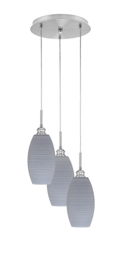 Array 3 Light Cord Hung Cluster Pendalier, Brushed Nickel Finish, 5.5" Gray Matrix Glass (1818-BN-4042)