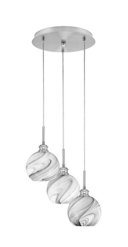 Array 3 Light Cord Hung Cluster Pendalier, Brushed Nickel Finish, 5.75" Onyx Swirl Glass (1818-BN-4109)