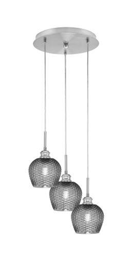 Array 3 Light Cord Hung Cluster Pendalier, Brushed Nickel Finish, 6" Smoke Textured Glass (1818-BN-4602)
