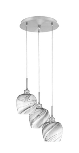 Array 3 Light Cord Hung Cluster Pendalier, Brushed Nickel Finish, 6" Onyx Swirl Glass (1818-BN-4819)