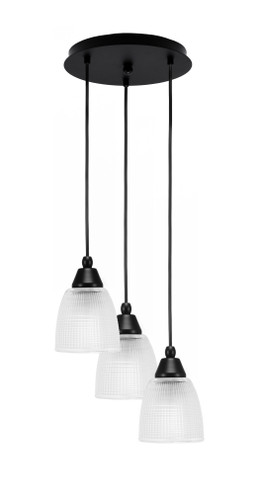Array 3 Light Cord Hung Cluster Pendalier, Matte Black Finish, 5" Clear Ribbed Glass (1818-MB-500)