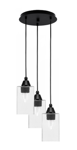 Array 3 Light Cord Hung Cluster Pendalier, Matte Black Finish, 4" Square Clear Bubble Glass (1818-MB-530)