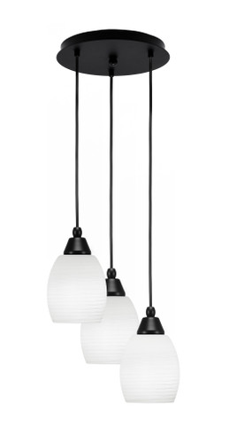Array 3 Light Cord Hung Cluster Pendalier, Matte Black Finish, 5" White Linen Glass (1818-MB-615)