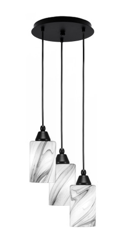 Array 3 Light Cord Hung Cluster Pendalier, Matte Black Finish, 4" Onyx Swirl Glass  (1818-MB-3009)