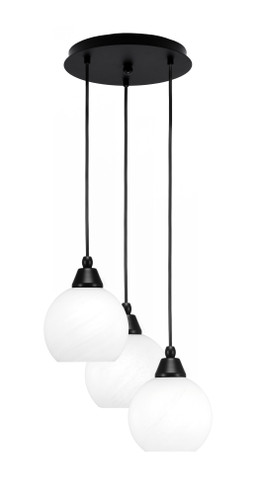 Array 3 Light Cord Hung Cluster Pendalier, Matte Black Finish, 5.75" White Marble Glass (1818-MB-4101)