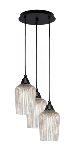 Array 3 Light Cord Hung Cluster Pendalier, Matte Black Finish, 5" Silver Textured Glass (1818-MB-4253)