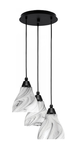 Array 3 Light Cord Hung Cluster Pendalier, Matte Black Finish, 6.25" Onyx Swirl Glass (1818-MB-4769)
