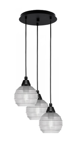 Array 3 Light Cord Hung Cluster Pendalier, Matte Black Finish, 6" Clear Ribbed Glass  (1818-MB-5110)