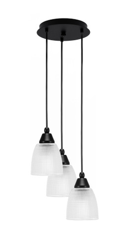 Array 3 Light Cord Hung Cluster Pendalier, Matte Black Finish, 5" Clear Ribbed Glass (1816-MB-500)