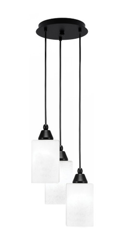 Array 3 Light Cord Hung Cluster Pendalier, Matte Black Finish, 4" Square White Muslin Glass (1816-MB-531)