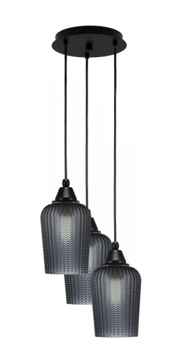 Array 3 Light Cord Hung Cluster Pendalier, Matte Black Finish, 5" Smoke Textured Glass (1816-MB-4252)