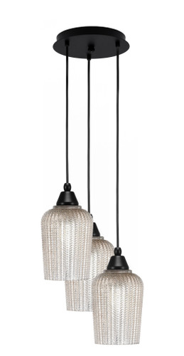 Array 3 Light Cord Hung Cluster Pendalier, Matte Black Finish, 5" Silver Textured Glass (1816-MB-4253)