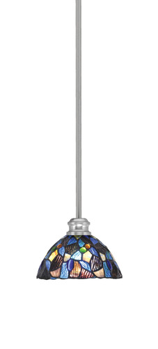 Edge Stem Hung Mini Pendant, Brushed Nickel Finish, 7" Blue Mosaic Art Glass (1151-BN-9955)