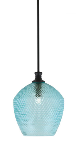 Zola Stem Hung Pendant, Matte Black Finish, 12" Turquoise Textured Glass (75-MB-4225)