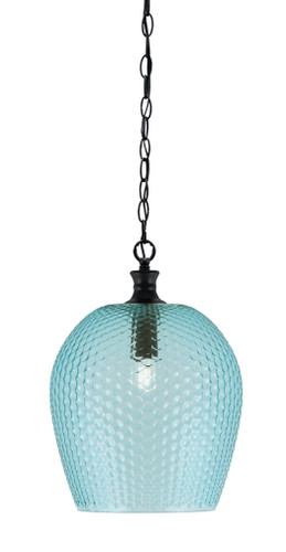 Zola Chain Hung Pendant, Matte Black Finish, 12" Turquoise Textured Glass (95-MB-4205)