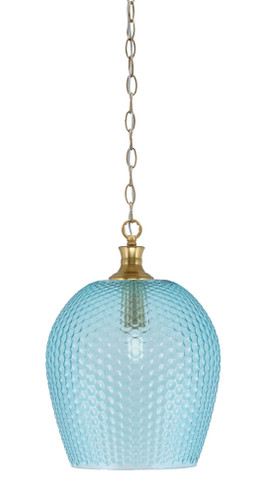 Zola Chain Hung Pendant, New Age Brass Finish, 12" Turquoise Textured Glass (95-NAB-4205)