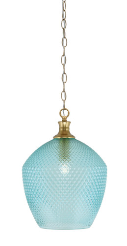 Zola Chain Hung Pendant, New Age Brass Finish, 12" Turquoise Textured Glass (95-NAB-4225)