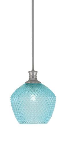 Zola Stem Hung Pendant, Brushed Nickel Finish, 9" Turquoise Textured Glass (76-BN-4925)