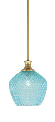 Zola Stem Hung Pendant, New Age Brass Finish, 9" Turquoise Textured Glass (76-NAB-4925)