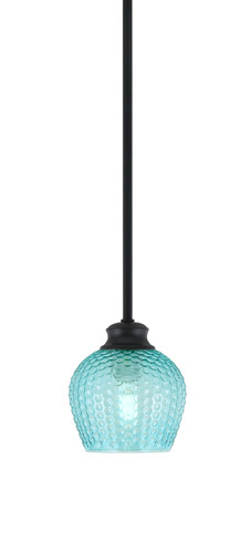 Zola Stem Hung Pendant, Matte Black Finish, 6" Turquoise Textured Glass (72-MB-4605)