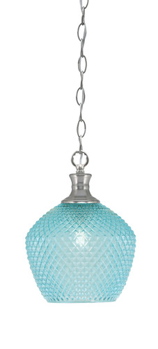 Zola Chain Hung Pendant, Brushed Nickel Finish, 9" Turquoise Textured Glass (96-BN-4925)