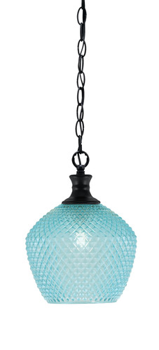 Zola Chain Hung Pendant, Matte Black Finish, 9" Turquoise Textured Glass (96-MB-4925)