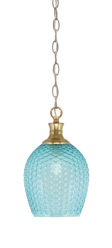 Zola Chain Hung Pendant, New Age Brass Finish, 7.5" Turquoise Textured Glass (96-NAB-4905)