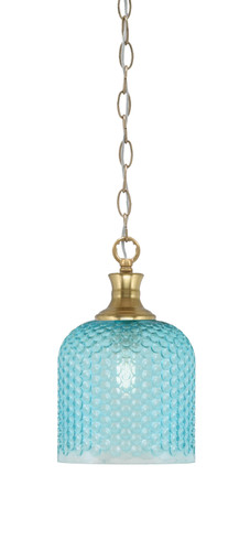 Zola Chain Hung Pendant, New Age Brass Finish, 7" Turquoise Textured Glass (96-NAB-4915)