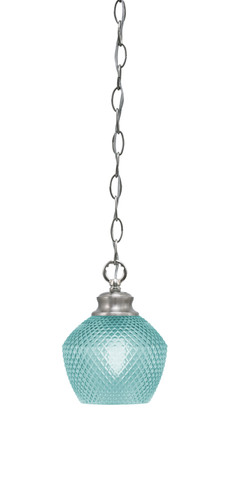 Zola Chain Hung Pendant, Brushed Nickel Finish, 6" Turquoise Textured Glass (92-BN-4625)