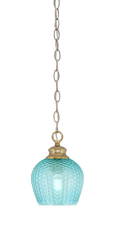 Zola Chain Hung Pendant, New Age Brass Finish, 6" Turquoise Textured Glass (92-NAB-4605)