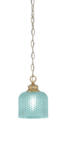Zola Chain Hung Pendant, New Age Brass Finish, 6" Turquoise Textured Glass (92-NAB-4615)