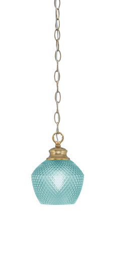 Zola Chain Hung Pendant, New Age Brass Finish, 6" Turquoise Textured Glass (92-NAB-4625)