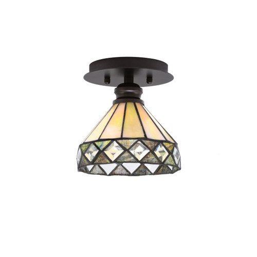 Edge 1 Light Semi-Flush, Espresso Finish, 7" Diamond Peak Art Glass (1160-ES-9405)