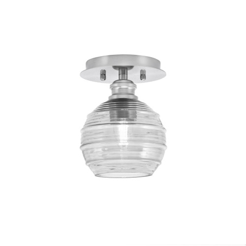 Edge 1 Light Semi-Flush, Brushed Nickel Finish, 6" Clear Ribbed Glass (1160-BN-5110)