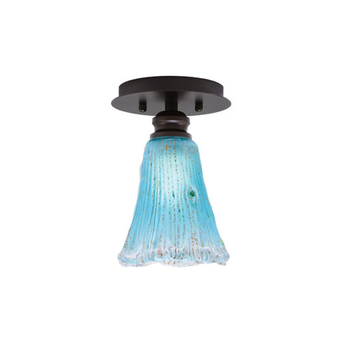 Edge 1 Light Semi-Flush, Espresso Finish, 5.5" Fluted Teal Crystal Glass (1160-ES-725)